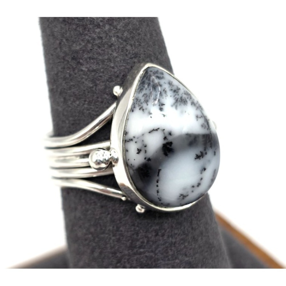 Dendritic Opal Ring Size 8‎ Sterling Silver 925 Teardrop Handmade 6.7 g NWT